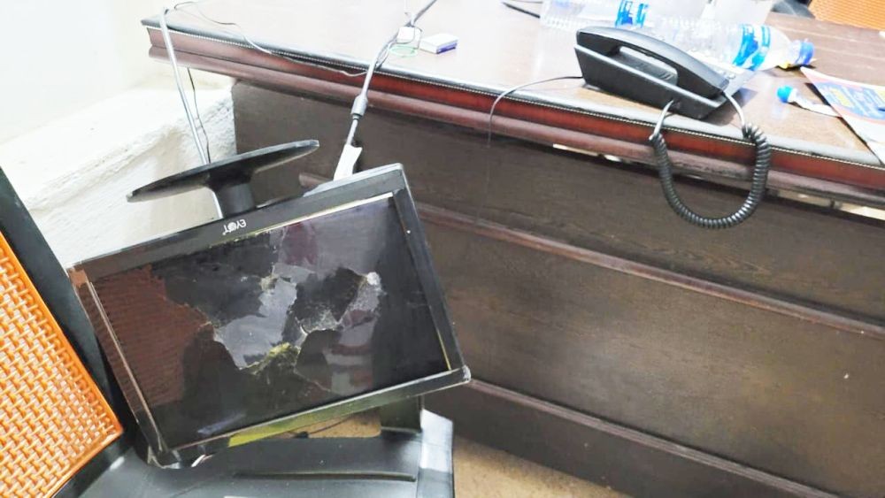 A shattered desktop computer inside the All Nagaland Taxi Association Kohima Headquarter office after it was allegedly vandalised by ‘unknown miscreants’ on June 17. (Morung Photo)